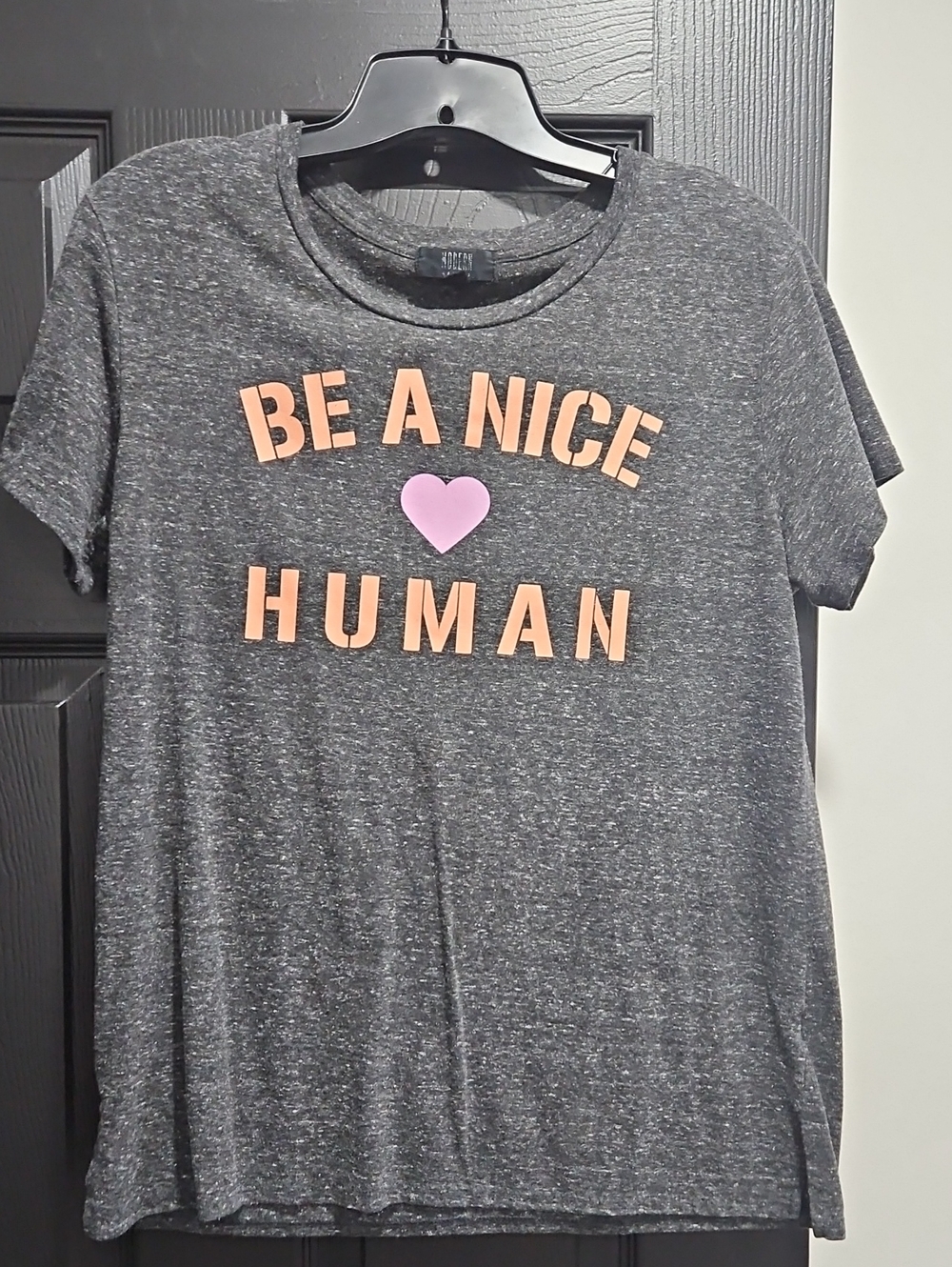 Be A Nice Human Short Sleeve Tee - Dark Gray with Pink Heart